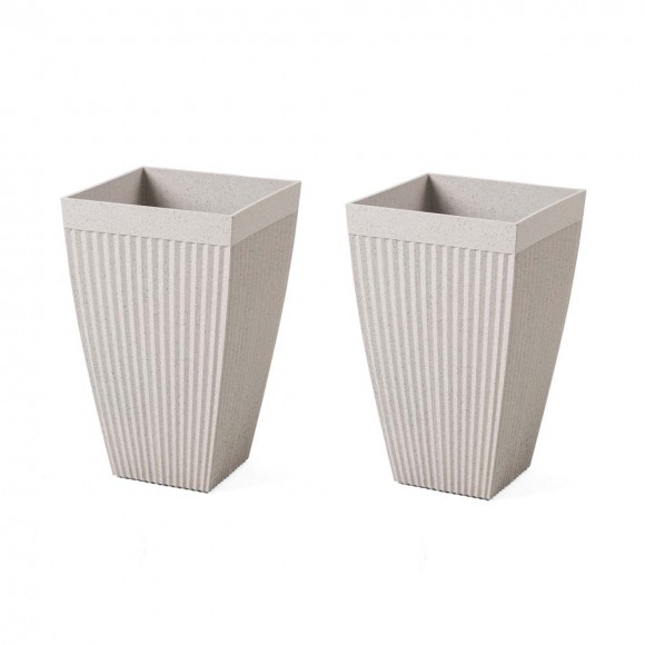 glitzhome Glitzhome Set of 2 Oversized Eco-Friendly PE Sand Beige Terrazzo Fluted Tapered Tall Pot Planter