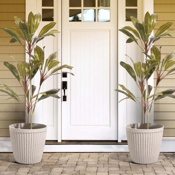 Glitzhome Glitzhome Set Of 2 Oversized Eco-Friendly PE Sand Beige Terrazzo Round Fluted Pot Planter