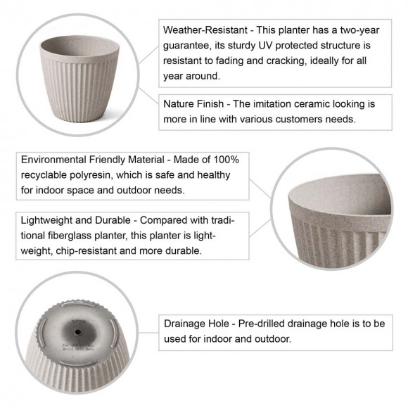 Glitzhome Glitzhome Set Of 2 Oversized Eco-Friendly PE Sand Beige Terrazzo Round Fluted Pot Planter