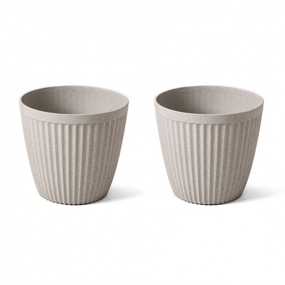 glitzhome Glitzhome Set of 2 Oversized Eco-Friendly PE Sand Beige Terrazzo Round Fluted Pot Planter
