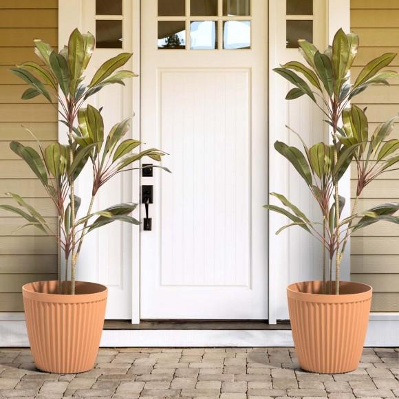 Glitzhome Glitzhome Set Of 2 Oversized Eco-Friendly PE Terracotta Round Fluted Pot Planter
