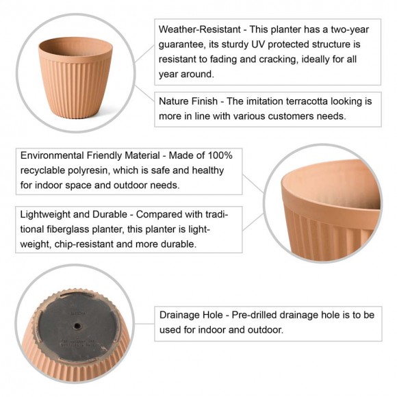 Glitzhome Glitzhome Set Of 2 Oversized Eco-Friendly PE Terracotta Round Fluted Pot Planter