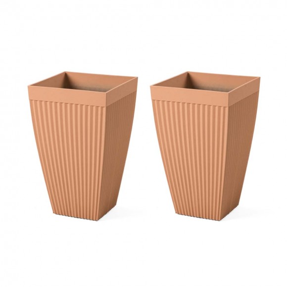 glitzhome Glitzhome Set of 2 Oversized Eco-Friendly PE Terracotta Tapered Tall Fluted Pot Planter