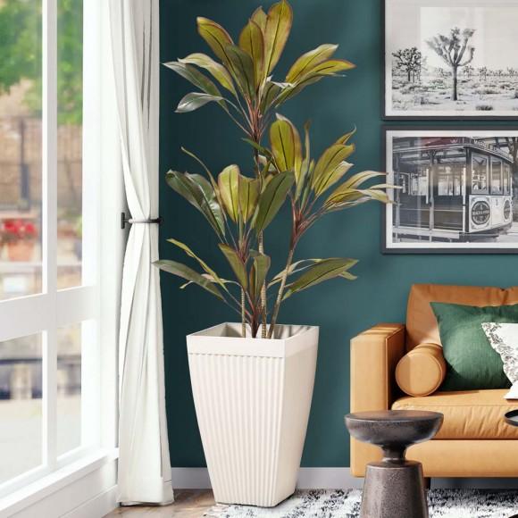 Glitzhome Glitzhome Set Of 2 Oversized Eco-Friendly PE White Faux Ceramic Fluted Tapered Tall Pot Planter