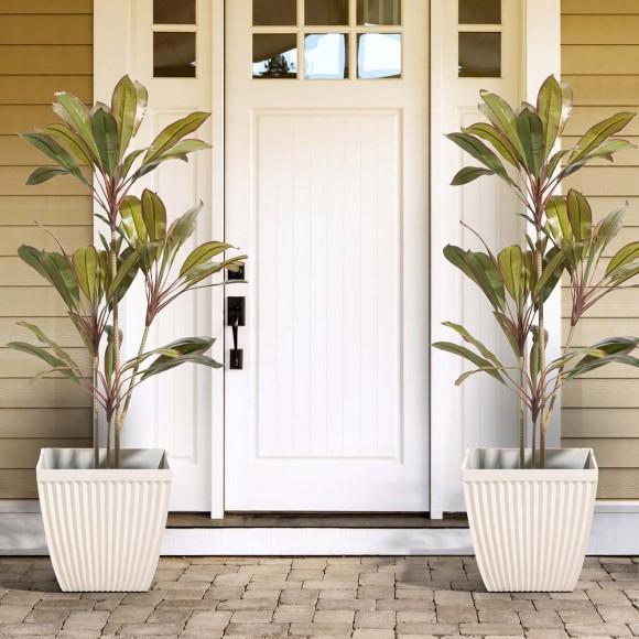 Glitzhome Glitzhome Set Of 2 Oversized Eco-Friendly PE White Faux Ceramic Square Fluted Pot Planter