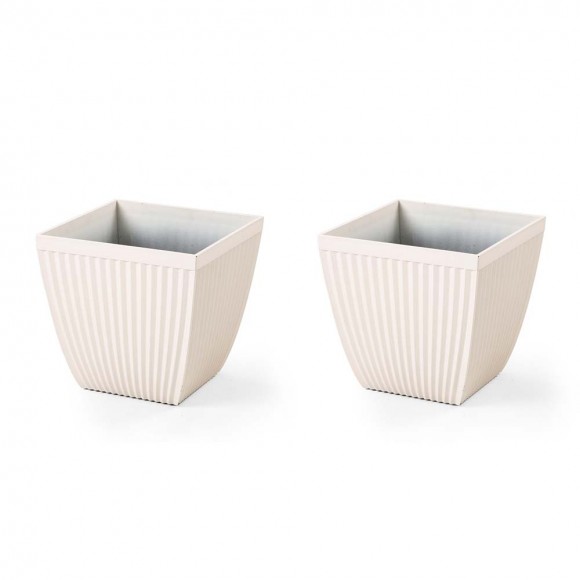 glitzhome Glitzhome Set of 2 Oversized Eco-Friendly PE White Faux Ceramic Square Fluted Pot Planter