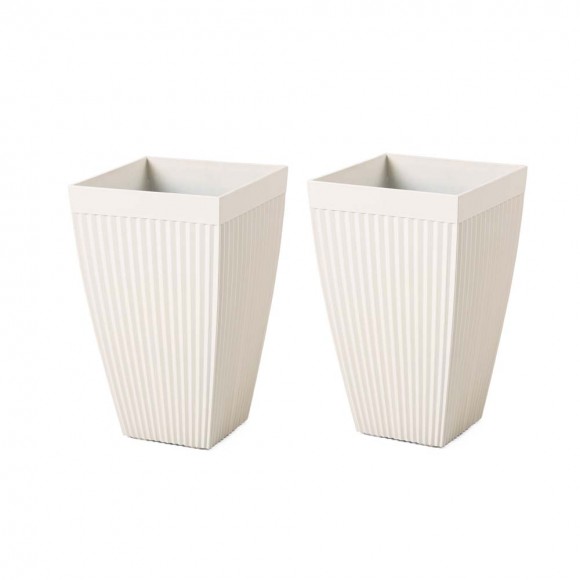 glitzhome Glitzhome Set of 2 Oversized Eco-Friendly PE White Faux Ceramic Fluted Tapered Tall Pot Planter glitzhome Glitzhome Set of 2 Oversized Eco-Friendly PE White Faux Ceramic Fluted Tapered Tall Pot Planter