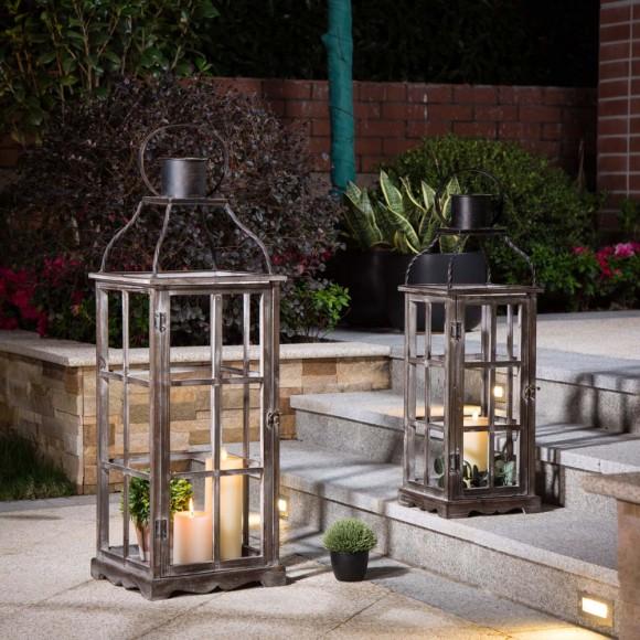 Glitzhome Glitzhome Set Of 2 Oversized Farmhouse Wood And Metal Lantern