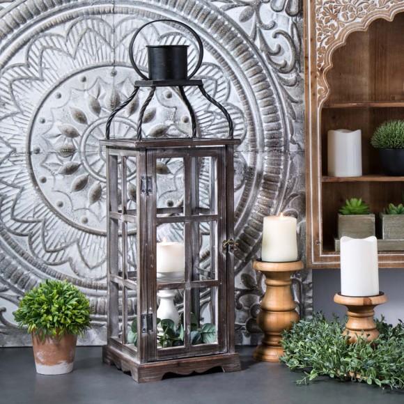 Glitzhome Glitzhome Set Of 2 Oversized Farmhouse Wood And Metal Lantern