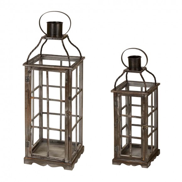glitzhome Glitzhome Set of 2 Oversized Farmhouse Wood and Metal Lantern