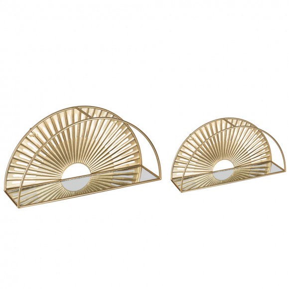 Glitzhome Glitzhome Set Of 2 Regency Modern Gold Fan Shaped Wall Shelf With Mirror Base