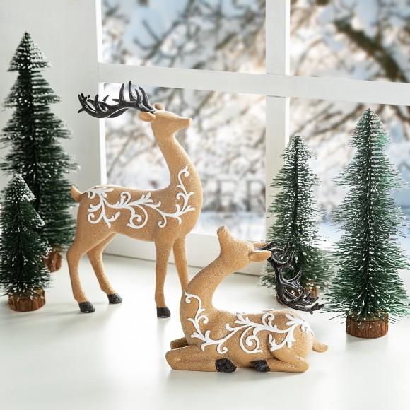 Glitzhome Glitzhome Set Of 2 Resin Christmas Reindeer Table Decor