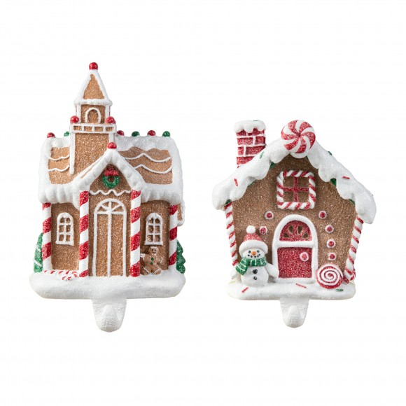 Glitzhome Glitzhome Set Of 2 Resin Gingerbread House Stocking Holders
