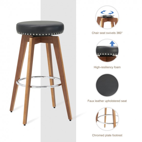 Glitzhome Glitzhome Set Of 2 Round Swivel Bar Stool With Balck Leatherette Seat And Composite Wood Legs