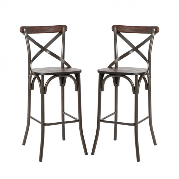 Glitzhome Glitzhome Set Of 2 Rustic Steel Bar Stools And One Rustic Steel Round Bar Table