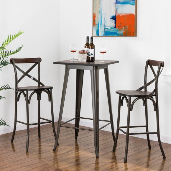 glitzhome Glitzhome Set of 2 Rustic Steel Bar Stools and One Rustic Steel Square Bar Table