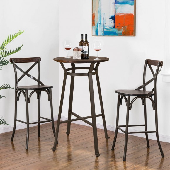 glitzhome Glitzhome Set of 2 Rustic Steel Bar Stools and One Rustic Steel Round Bar Table