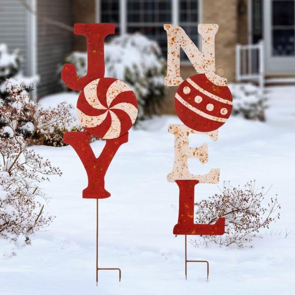 Glitzhome Glitzhome Set Of 2 Rusty Metal "JOY" & "NOEL" Yard Stake Or Wall Décor