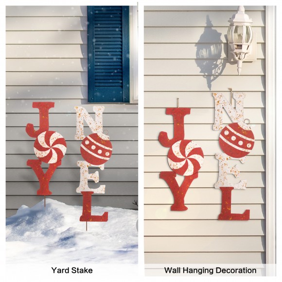 Glitzhome Glitzhome Set Of 2 Rusty Metal JOY & NOEL Yard Stake Or Wall Decor (KD Two Function)