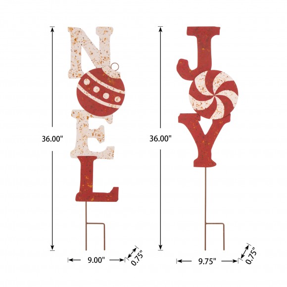 Glitzhome Glitzhome Set Of 2 Rusty Metal JOY & NOEL Yard Stake Or Wall Decor (KD Two Function)