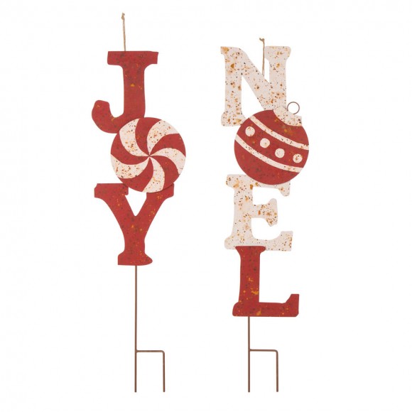glitzhome Glitzhome Set of 2 Rusty Metal "JOY" & "NOEL" Yard Stake or Wall Décor