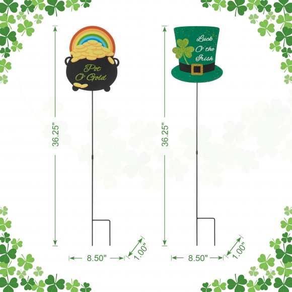 Glitzhome Glitzhome Set Of 2 St. Patrick's Pot Of Gold & Leprechaun Hat Metal Yard Stake(KD Two Function)