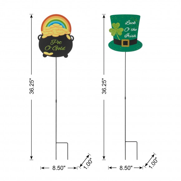 Glitzhome Glitzhome Set Of 2 St. Patrick's Pot Of Gold & Leprechaun Hat Metal Yard Stake(KD Two Function)