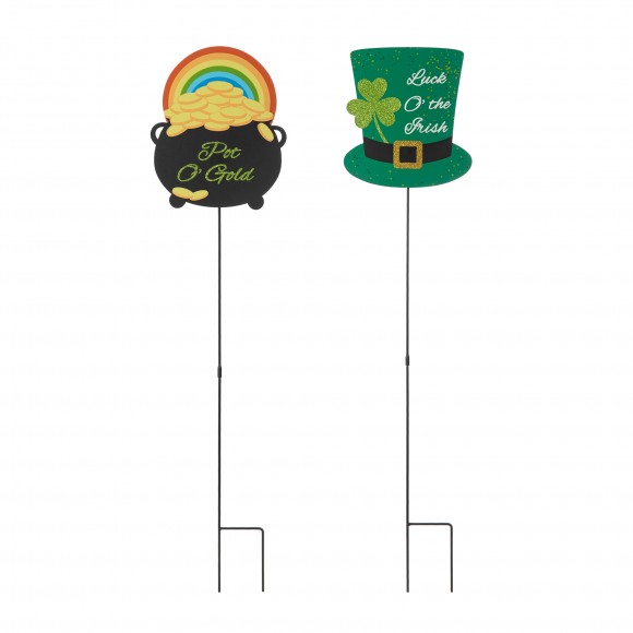 glitzhome Glitzhome Set of 2 St. Patrick's Pot of Gold & Leprechaun Hat Metal Yard stake(KD Two Function)