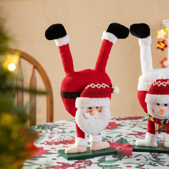 Glitzhome Glitzhome Set Of 2 Upside Down Fabric Santa & Snowman Table Decor