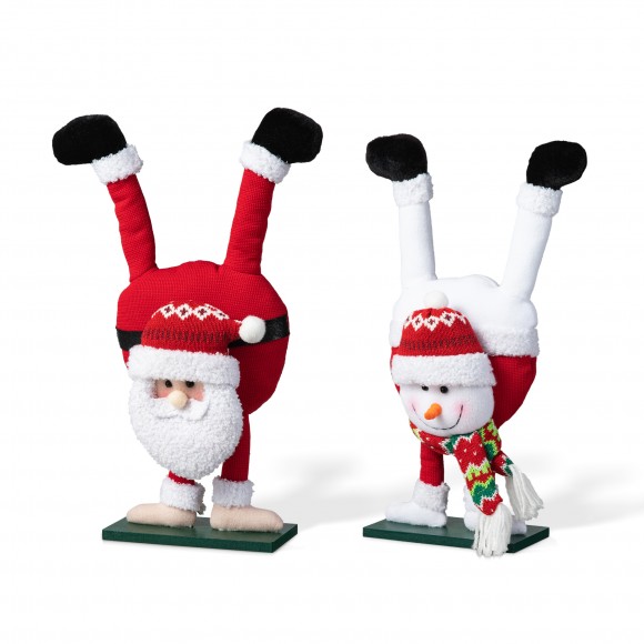 glitzhome Glitzhome Set of 2 Upside Down Fabric Santa & Snowman Table Decor