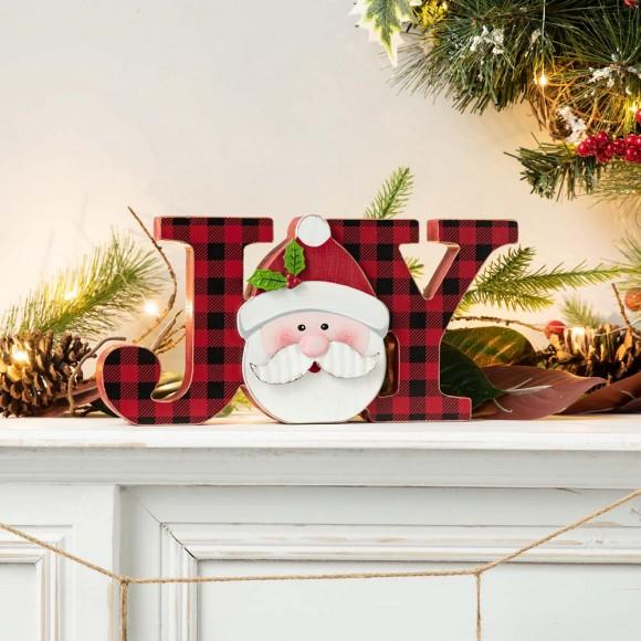 Glitzhome Glitzhome Set Of 2 Wooden Christmas Plaid "JOY "& "NOEL" Table Decor
