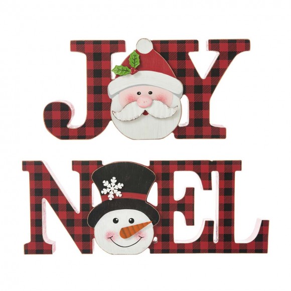 Glitzhome Glitzhome Set Of 2 Wooden Christmas Plaid "JOY "& "NOEL" Table Decor