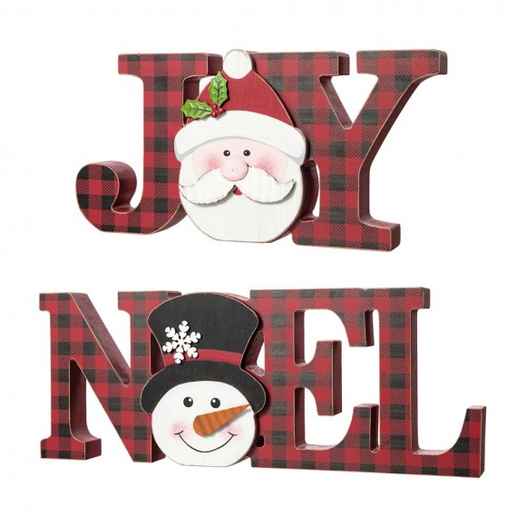 glitzhome Glitzhome Set of 2 Wooden Christmas Plaid "JOY "& "NOEL" Table Decor