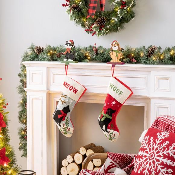 Glitzhome Glitzhome Set Of 2 Wooden/Metal Cat & Dog Stocking Holder