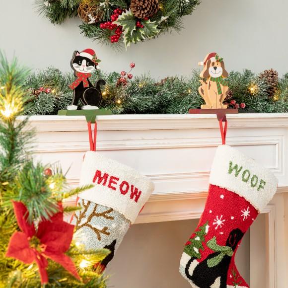 Glitzhome Glitzhome Set Of 2 Wooden/Metal Cat & Dog Stocking Holder
