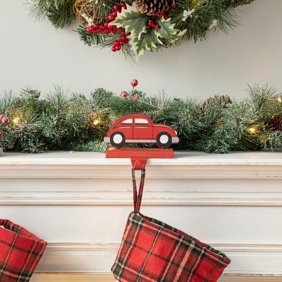 Glitzhome Glitzhome Set Of 2 Wooden/Metal Red Car & Truck Stocking Holder