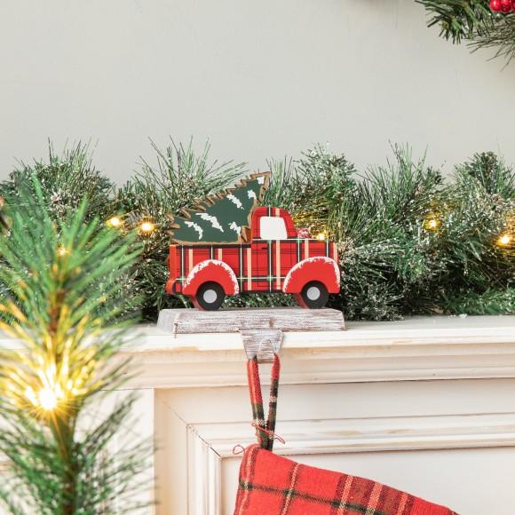 Glitzhome Glitzhome Set Of 2 Wooden/Metal Red Car & Truck Stocking Holder
