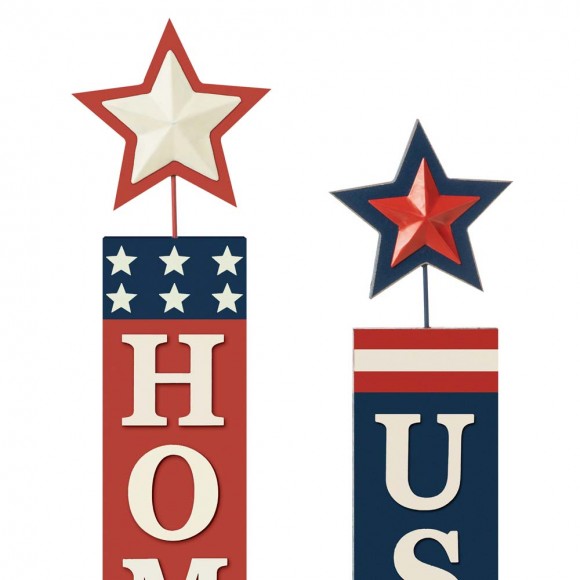 Glitzhome Glitzhome Set Of 2 Wooden Patriotic/Americana Firecracker Table Sign
