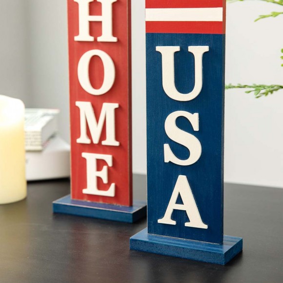 Glitzhome Glitzhome Set Of 2 Wooden Patriotic/Americana Firecracker Table Sign