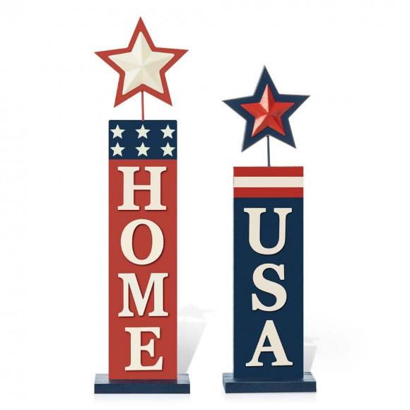 glitzhome Glitzhome Set of 2 Wooden Patriotic/Americana Firecracker Table Sign