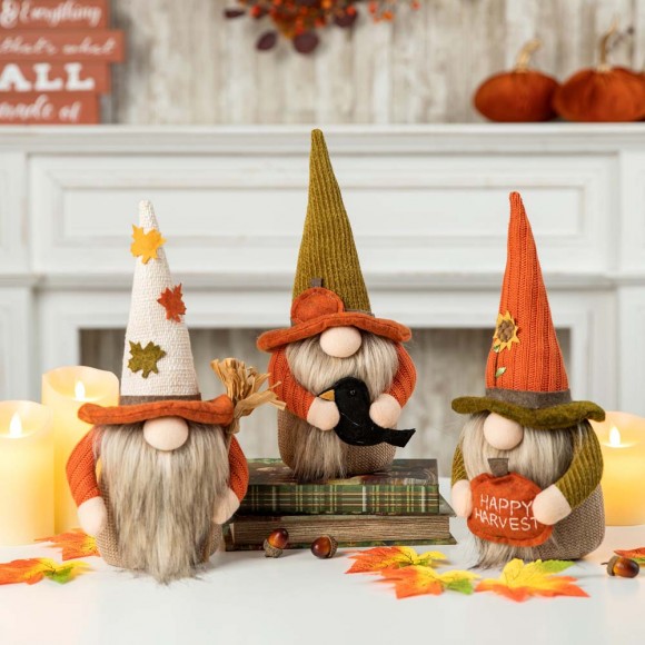 Glitzhome Glitzhome Set Of 3 13"H Fall Fabric Gnome Decor