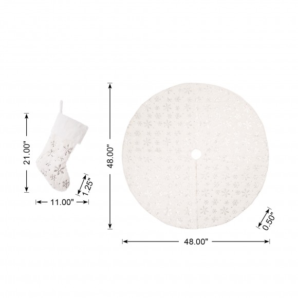 Glitzhome Glitzhome Set Of 3 2 White Plush With Snowflake Christmas Stockings & A Tree Skirt