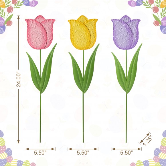 Glitzhome Glitzhome Set Of 3 24"H Easter Metal Tulips Yard Stake (KD)