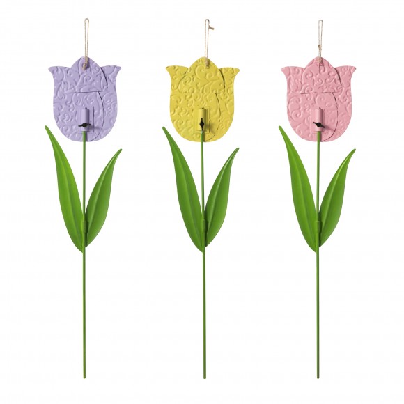 Glitzhome Glitzhome Set Of 3 24"H Easter Metal Tulips Yard Stake (KD)