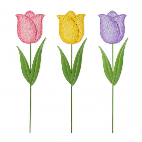 glitzhome Glitzhome Set of 3 24"H Easter Metal Tulips Yard Stake (KD)