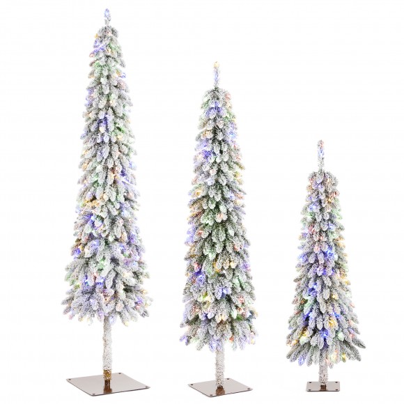 glitzhome Glitzhome Set of 3 4.5ft/6ft/7.5ft Pre-Lit Flocked Artificial Christmas Tree with 100/150/250 Warm White C3 Clear LED Lights 9 function w/Foot Pedal