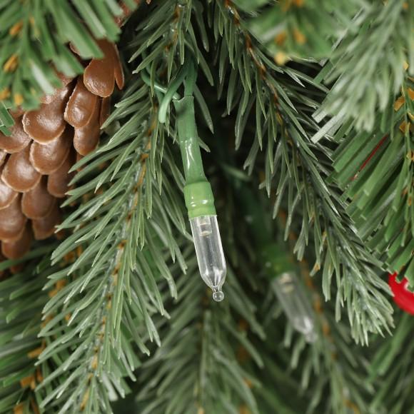 Glitzhome Glitzhome Set Of 3 4ft/6ft/7ft Pre-lit Green Artificial Christmas Porch Tree With Red Berries Pinecones And 250 Warm White Lights 3 Function W/Foot Pedal
