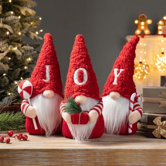 Glitzhome Glitzhome Set Of 3 Fabric JOY Christmas Gnome Decor