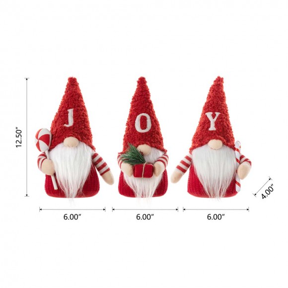Glitzhome Glitzhome Set Of 3 Fabric JOY Christmas Gnome Decor