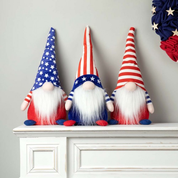 Glitzhome Glitzhome Set Of 3 Fabric Patriotic/Americana Gnomes Table Décor